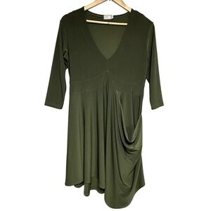 Sympli Soft Pocket Tunic Dress Womens 10 V-Neck 3/4 Sleeve Lagenlook Relaxed